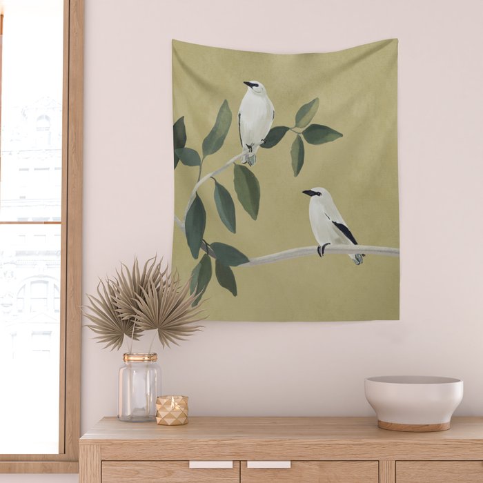 Minimalist Birds On Branch Wall Tapestry Gallery Image 2