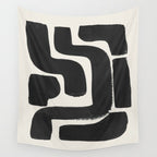 Black Ink Paint Brush Strokes Abstract Organic Pattern Mid Century Style Wall Tapestry Gallery Image 4