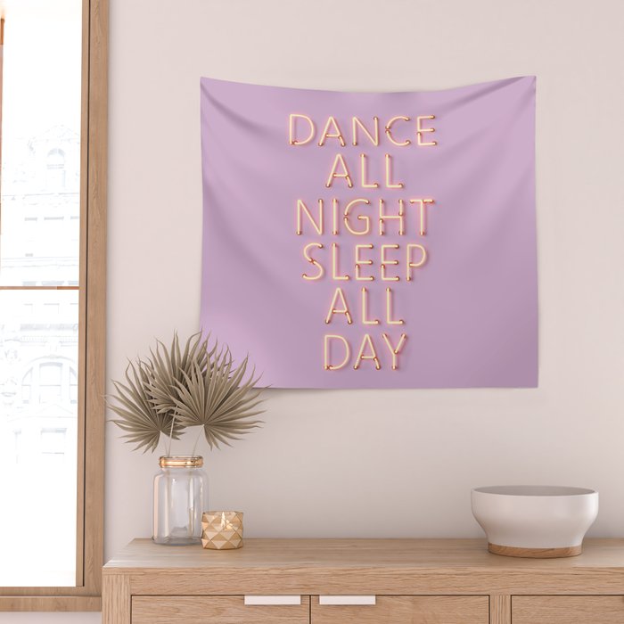 DANCE ALL NIGHT - pink neon typography Wall Tapestry Gallery Image 2