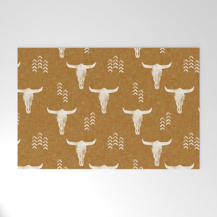 desert skulls - southwest cow skull - gold Welcome Mat Gallery Image 1