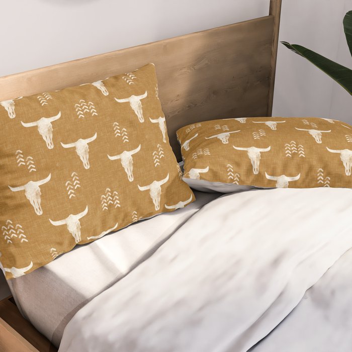 desert skulls - southwest cow skull - gold Pillow Sham Gallery Image 2