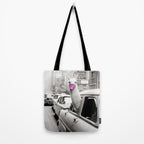 Perfect Pink Bubble Gum Llama taking a New York Taxi black and white photograph Tote Bag Gallery Image 2
