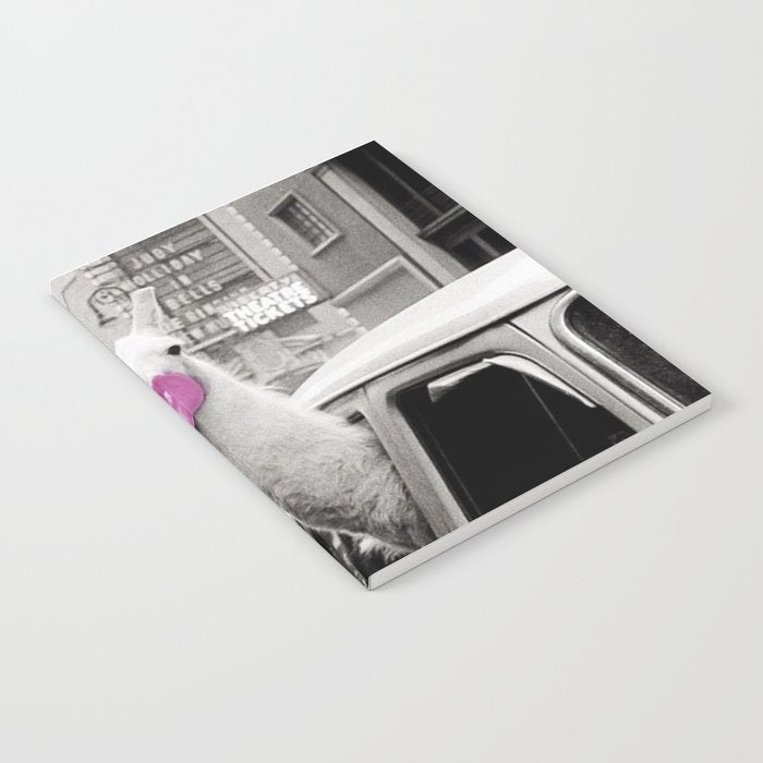 Perfect Pink Bubble Gum Llama taking a New York Taxi black and white photograph Notebook Gallery Image 2