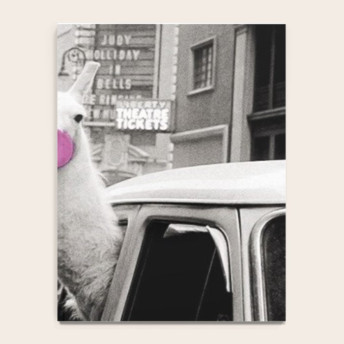 Perfect Pink Bubble Gum Llama taking a New York Taxi black and white photograph Notebook Gallery Image 4