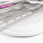 Perfect Pink Bubble Gum Llama taking a New York Taxi black and white photograph Bath Mat Gallery Image 3
