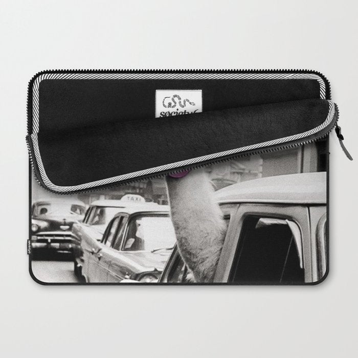 Perfect Pink Bubble Gum Llama taking a New York Taxi black and white photograph Laptop Sleeve Gallery Image 2