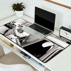 Perfect Pink Bubble Gum Llama taking a New York Taxi black and white photograph Desk Mat Gallery Image 2