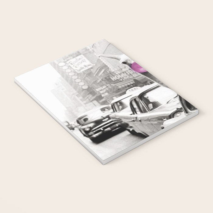 Perfect Pink Bubble Gum Llama taking a New York Taxi black and white photograph Notebook Gallery Image 3