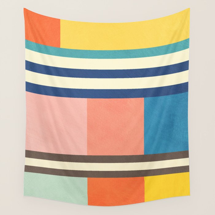 Colorful Geometric Design Bright Pastel Tones Wall Tapestry Gallery Image 1