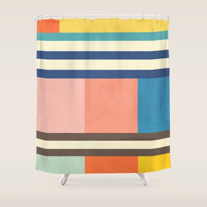 Colorful Geometric Design Bright Pastel Tones Shower Curtain Gallery Image 1