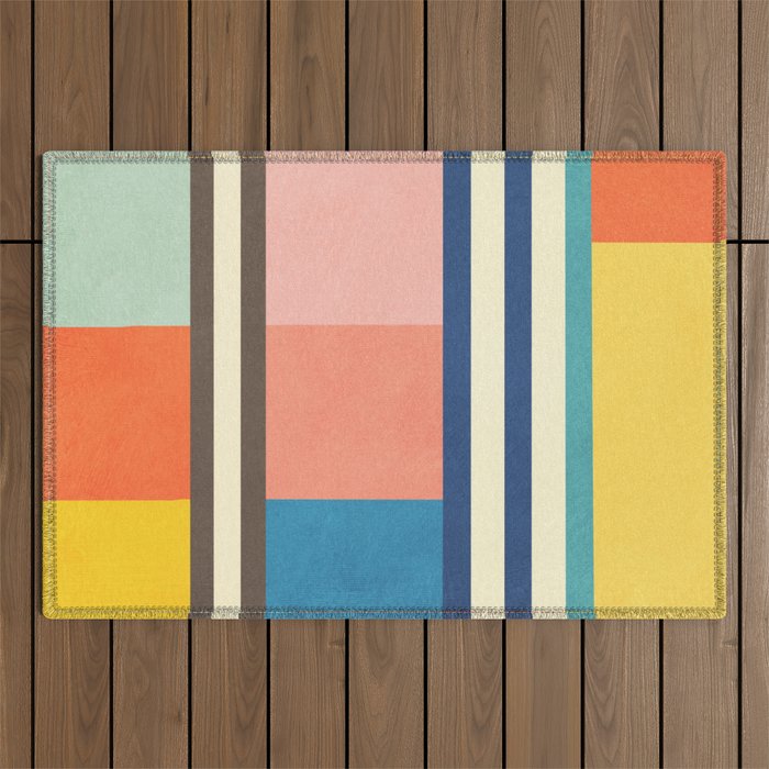 Colorful Geometric Design Bright Pastel Tones Outdoor Rug Gallery Image 1
