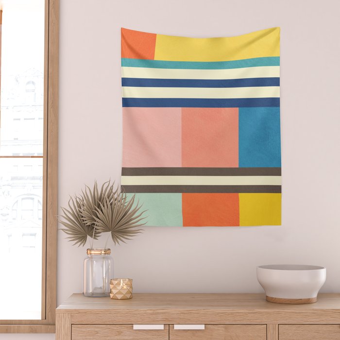 Colorful Geometric Design Bright Pastel Tones Wall Tapestry Gallery Image 2