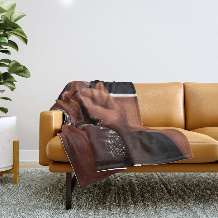 FINISH TOUCH | glitter collage art | sparkle diamonds | rich and fabulous | red lips | classic Throw Blanket Gallery Image 1