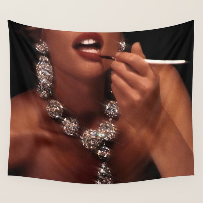FINISH TOUCH | glitter collage art | sparkle diamonds | rich and fabulous | red lips | classic Wall Tapestry Gallery Image 4