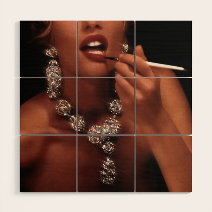 FINISH TOUCH | glitter collage art | sparkle diamonds | rich and fabulous | red lips | classic Wood Wall Art Gallery Image 1