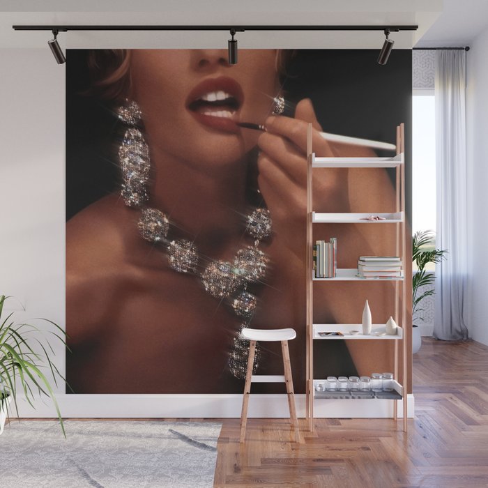 FINISH TOUCH | glitter collage art | sparkle diamonds | rich and fabulous | red lips | classic Wall Mural Gallery Image 1