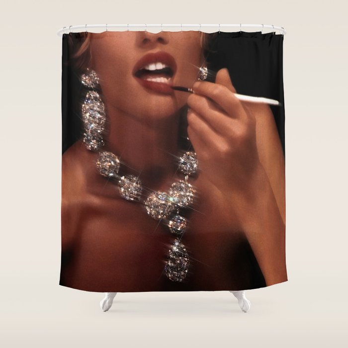 FINISH TOUCH | glitter collage art | sparkle diamonds | rich and fabulous | red lips | classic Shower Curtain Gallery Image 1