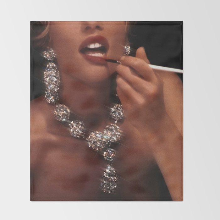 FINISH TOUCH | glitter collage art | sparkle diamonds | rich and fabulous | red lips | classic Throw Blanket Gallery Image 2