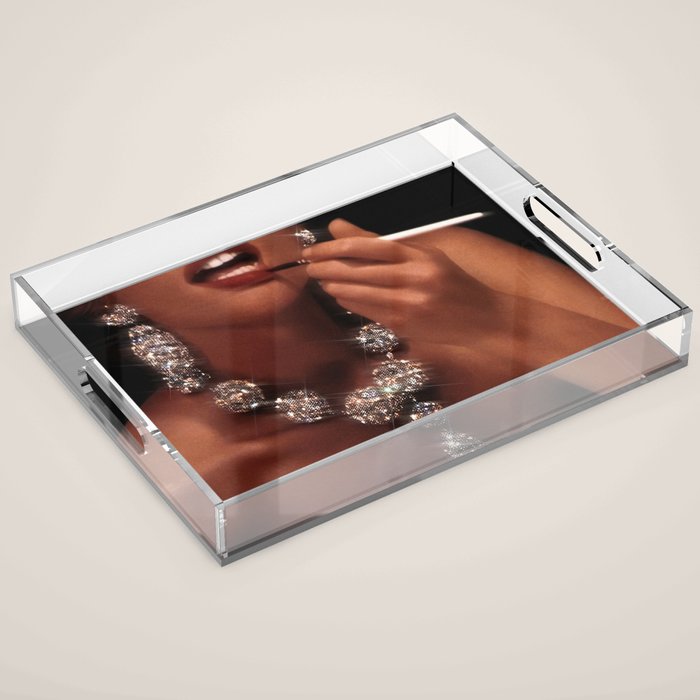FINISH TOUCH | glitter collage art | sparkle diamonds | rich and fabulous | red lips | classic Acrylic Tray Gallery Image 1