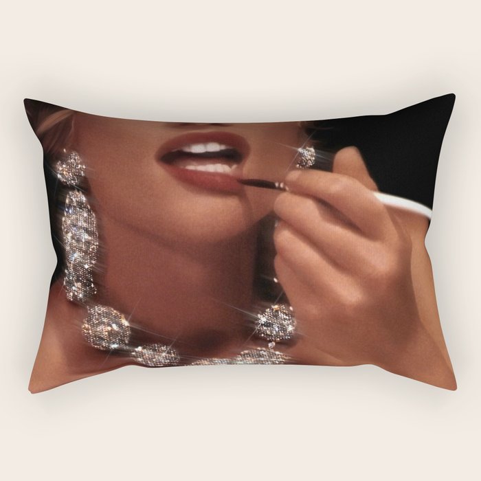 FINISH TOUCH | glitter collage art | sparkle diamonds | rich and fabulous | red lips | classic Rectangular Pillow Gallery Image 1