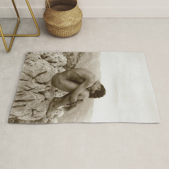 'Caino' Male Nude black and white photograph / black and white photography by Wilhem von Gloeden Rug Gallery Image 1