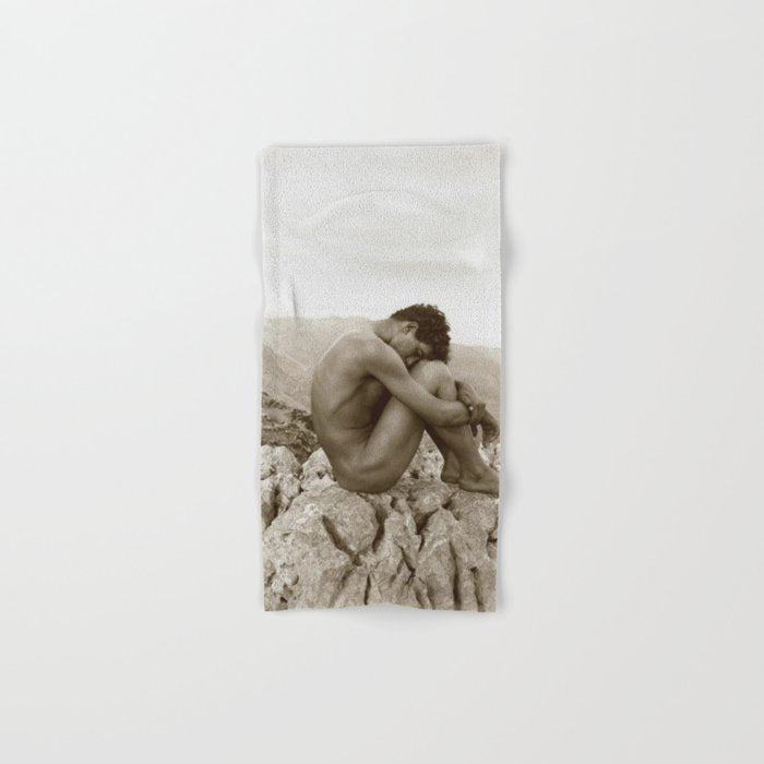 'Caino' Male Nude black and white photograph / black and white photography by Wilhem von Gloeden Bath Towel Gallery Image 1