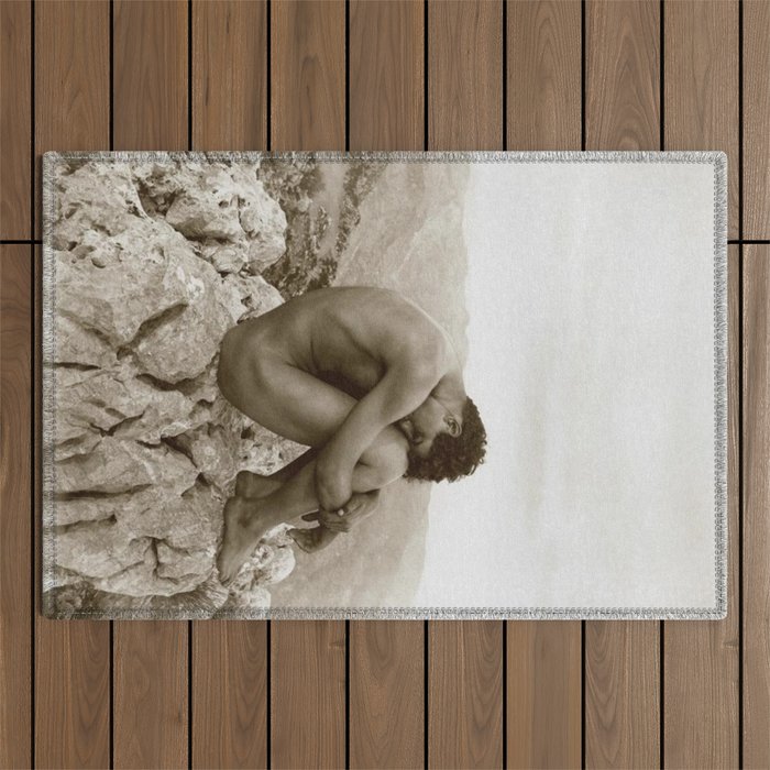'Caino' Male Nude black and white photograph / black and white photography by Wilhem von Gloeden Outdoor Rug Gallery Image 1