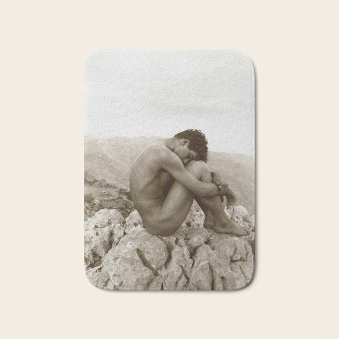 'Caino' Male Nude black and white photograph / black and white photography by Wilhem von Gloeden Bath Mat Gallery Image 1
