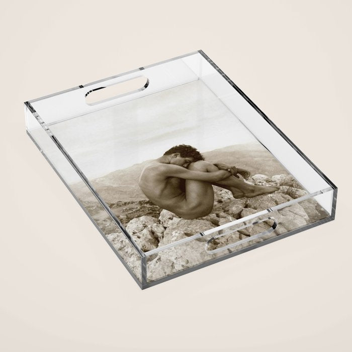 'Caino' Male Nude black and white photograph / black and white photography by Wilhem von Gloeden Acrylic Tray Gallery Image 1
