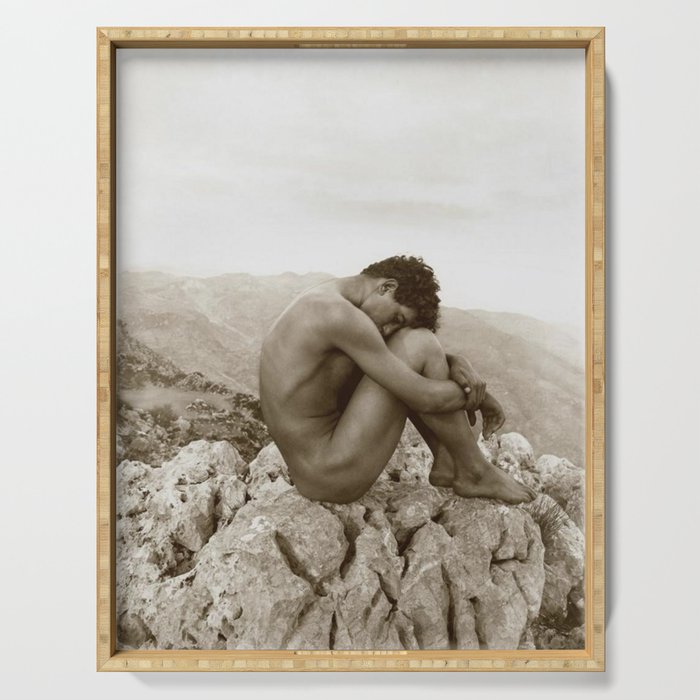 'Caino' Male Nude black and white photograph / black and white photography by Wilhem von Gloeden Serving Tray Gallery Image 1