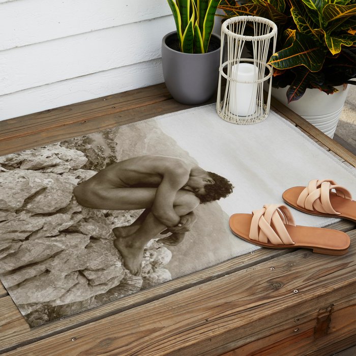 'Caino' Male Nude black and white photograph / black and white photography by Wilhem von Gloeden Outdoor Rug Gallery Image 2