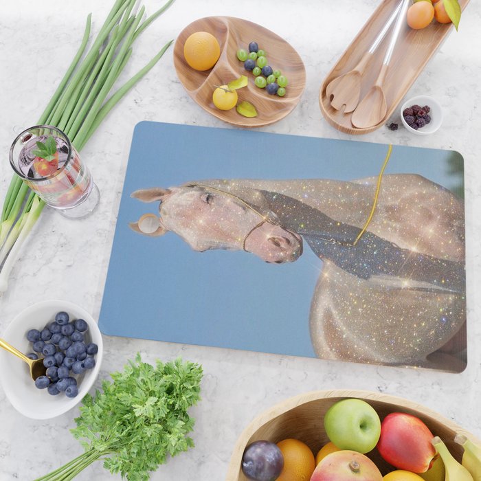 MAGIC HORSE | magical | glitter | sparkle | shiny | pet | animal | nature | blue | bling | collage  Cutting Board Gallery Image 2