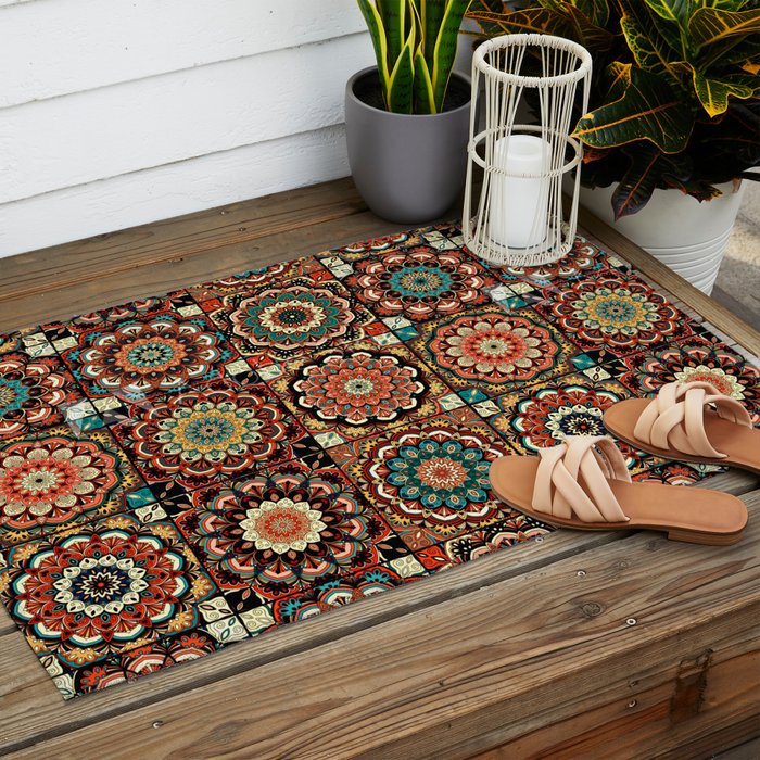 talavera mexican style pattern Outdoor Rug Gallery Image 2