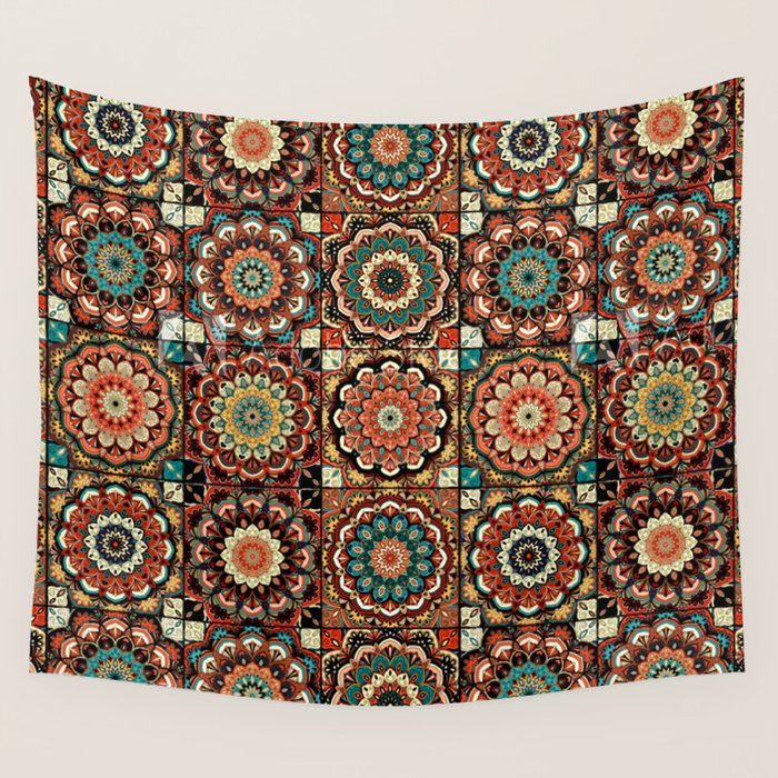 talavera mexican style pattern Wall Tapestry Gallery Image 1