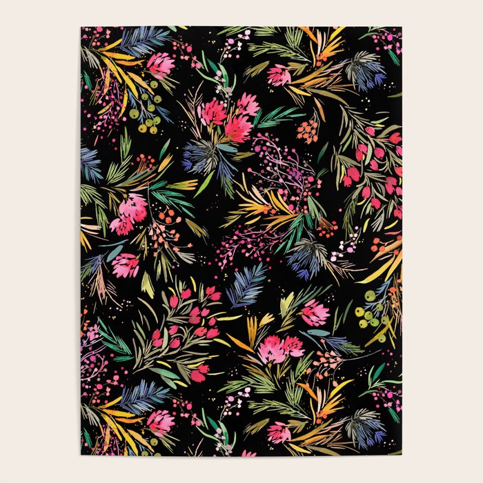 Holiday 2025 Festive Floral Foliage Colorful Dark Poster Gallery Image 1