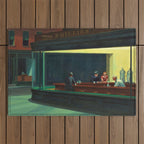 NIGHTHAWKS downtown diner late at night iconic cityscape oil on canvas painting by Edward Hopper Outdoor Rug Gallery Image 1