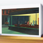 NIGHTHAWKS downtown diner late at night iconic cityscape oil on canvas painting by Edward Hopper Wall Mural Gallery Image 2