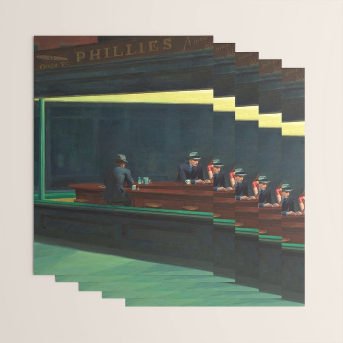 NIGHTHAWKS downtown diner late at night iconic cityscape oil on canvas painting by Edward Hopper Wrapping Paper Gallery Image 3