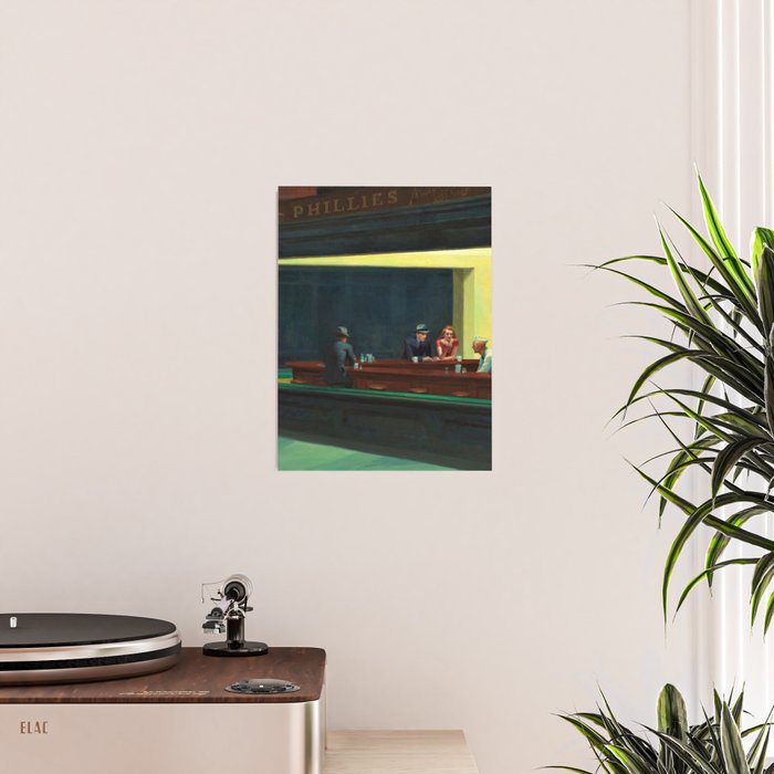 NIGHTHAWKS downtown diner late at night iconic cityscape oil on canvas painting by Edward Hopper Poster Gallery Image 2
