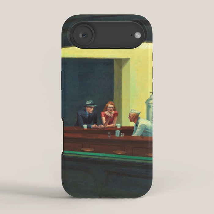 NIGHTHAWKS downtown diner late at night iconic cityscape oil on canvas painting by Edward Hopper iPhone Case Gallery Image 2