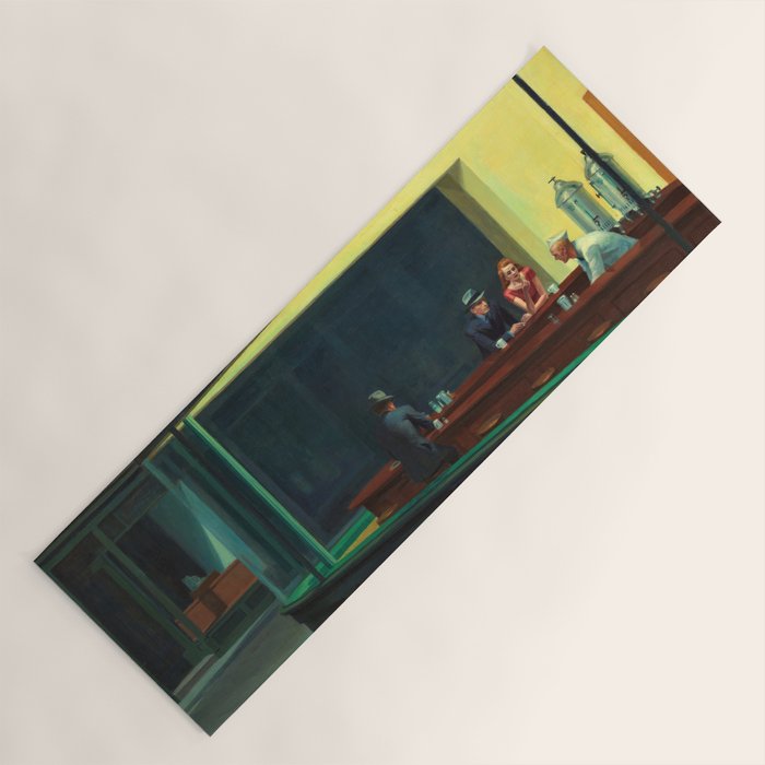 NIGHTHAWKS downtown diner late at night iconic cityscape oil on canvas painting by Edward Hopper Yoga Mat Gallery Image 1