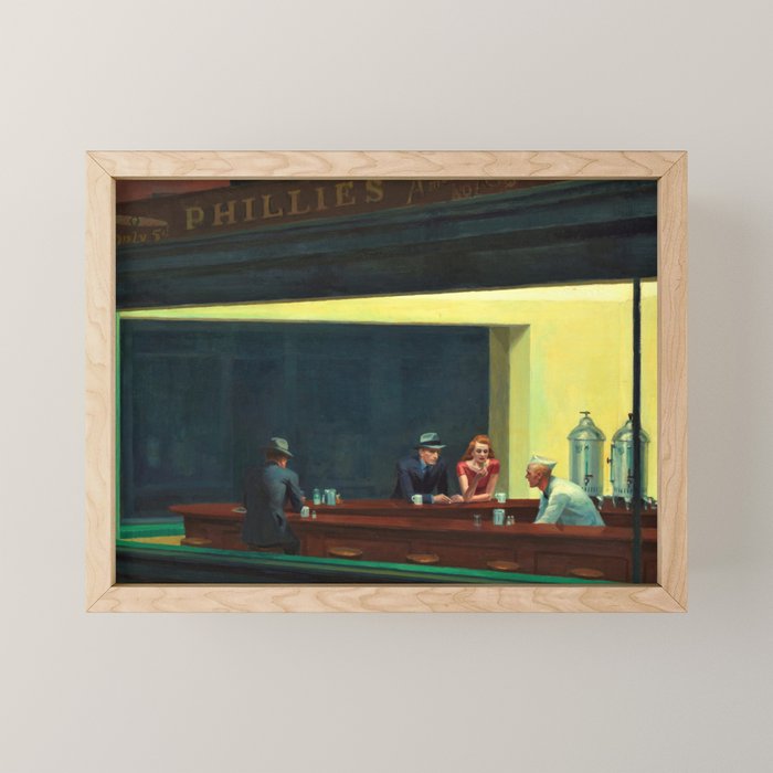NIGHTHAWKS downtown diner late at night iconic cityscape oil on canvas painting by Edward Hopper Mini Art Print Gallery Image 1