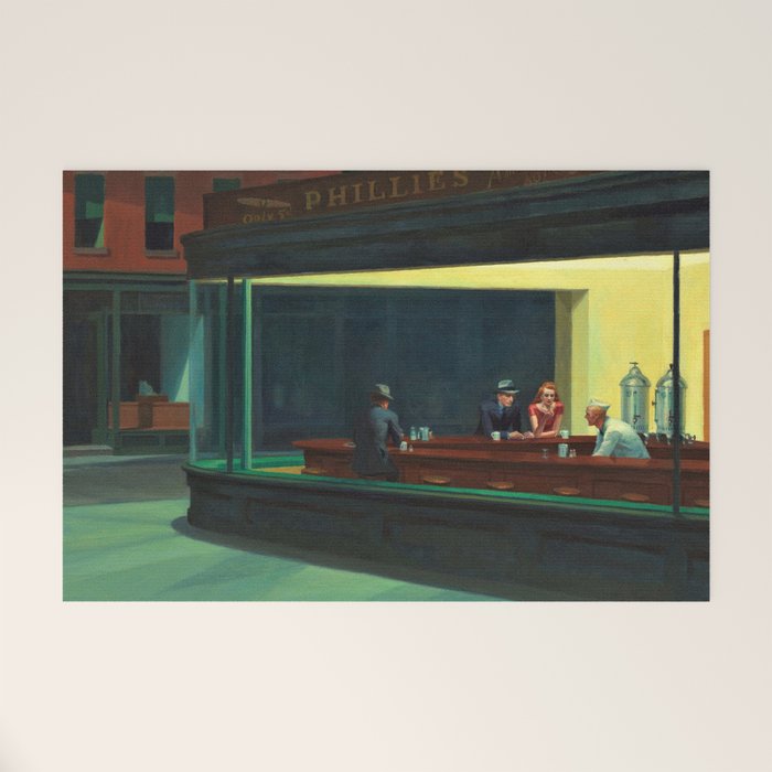 NIGHTHAWKS downtown diner late at night iconic cityscape oil on canvas painting by Edward Hopper Welcome Mat Gallery Image 1