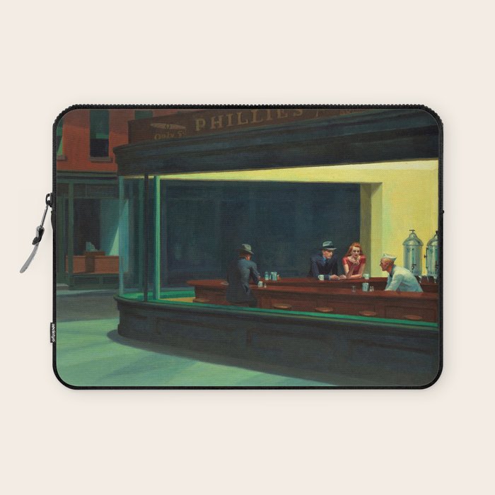 NIGHTHAWKS downtown diner late at night iconic cityscape oil on canvas painting by Edward Hopper Laptop Sleeve Gallery Image 1