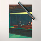 NIGHTHAWKS downtown diner late at night iconic cityscape oil on canvas painting by Edward Hopper Wrapping Paper Gallery Image 1
