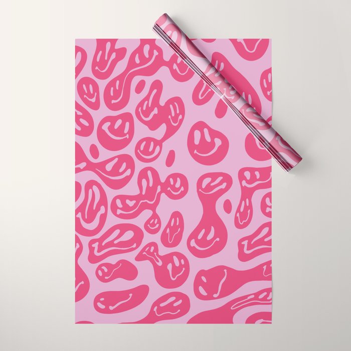 Pink Dripping Smiley Wrapping Paper Gallery Image 1