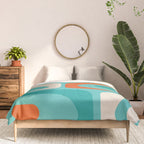 Mid Century Modern Piquet Abstract Pattern Teal Orange Cream Comforter Gallery Image 3
