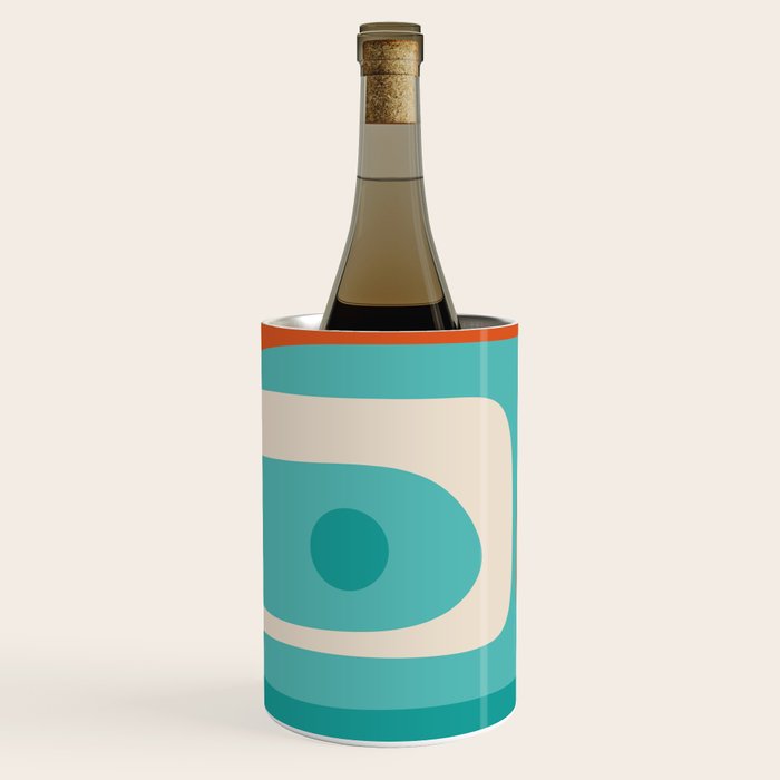 Mid Century Modern Piquet Abstract Pattern Teal Orange Cream Wine Chiller Gallery Image 2