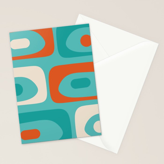 Mid Century Modern Piquet Abstract Pattern Teal Orange Cream Stationery Card Gallery Image 2