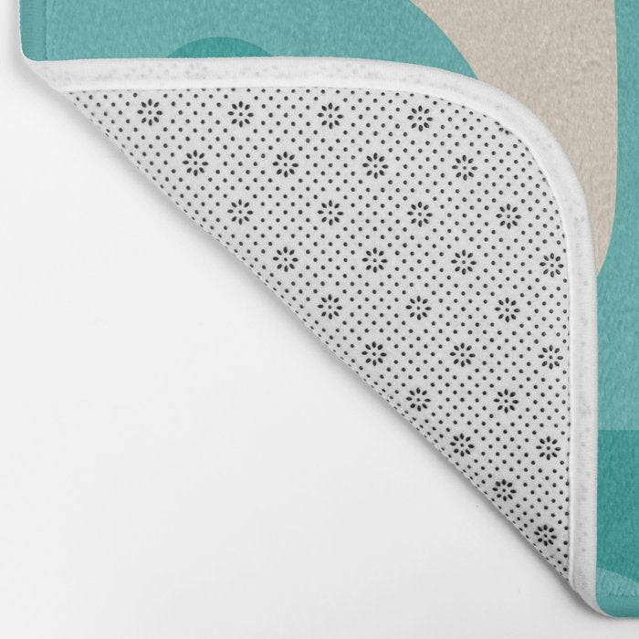 Mid Century Modern Piquet Abstract Pattern Teal Orange Cream Bath Mat Gallery Image 2